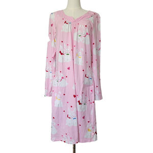 Nick & Nora Bunny Love Pink Sleep Shirt Nightgown Sleepwear 100% Cotton Size L